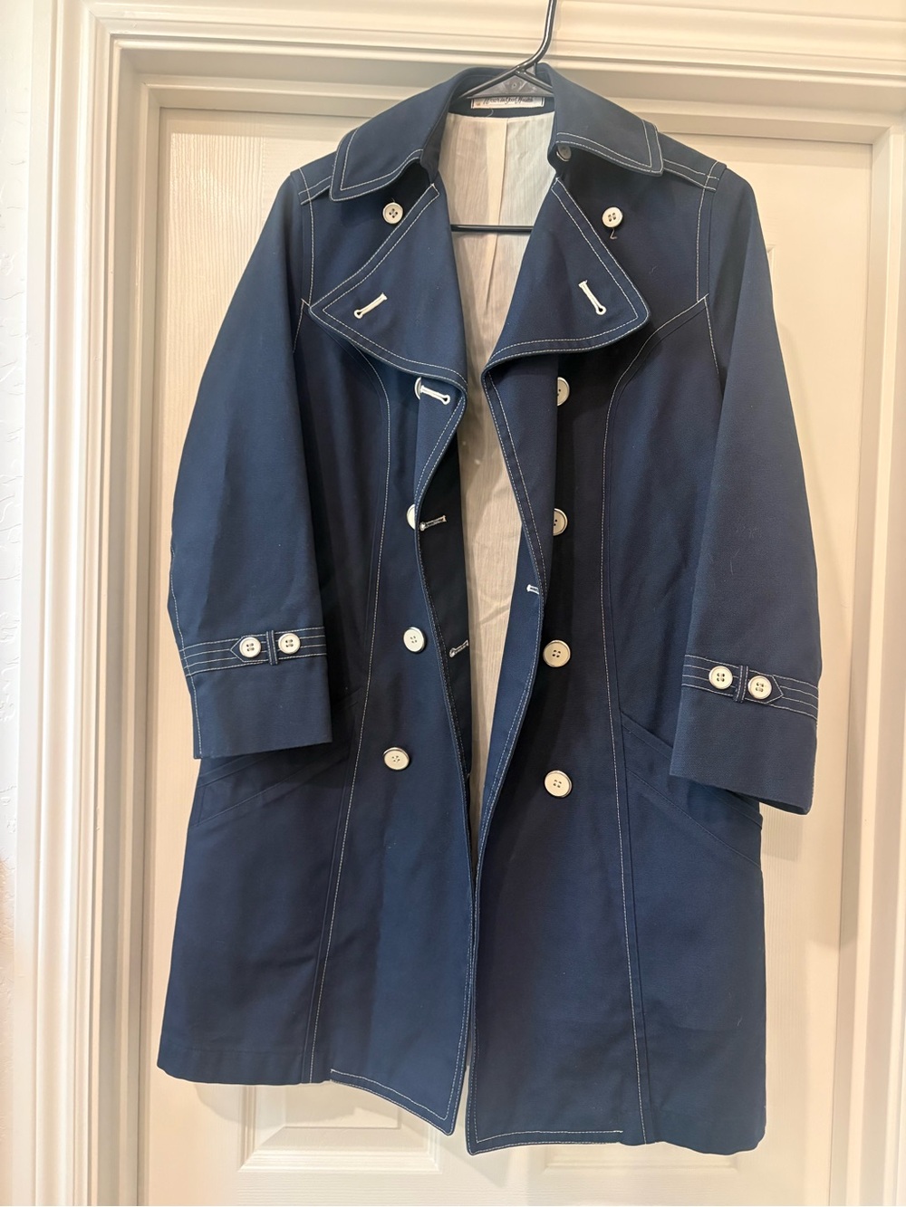 Women's Navy Blue Double-Breasted Trench Coat